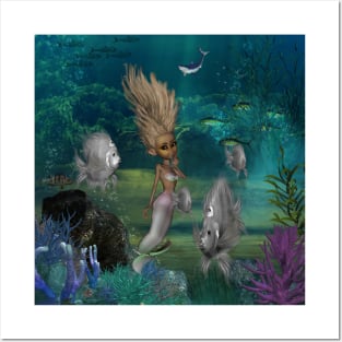 Cute mermaid with fantasy fish Posters and Art